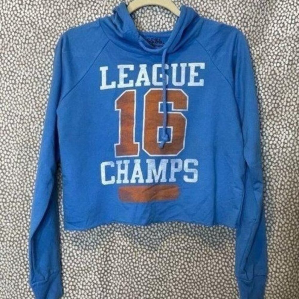 Freeze Blue Cropped Hoodie Raw Hem Size XL